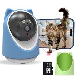 New Pet Camera（64GB SD Card）, 2K HD Indoor Cat Camera with Laser Toy, Home Security Camera with Motion Detection, 2-Way Audio, Night Vision, No Subscr