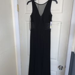 Morgan & Co. Illusion Panel V-Neck Long Gown / Dress w/ Slit Hem Size 4P