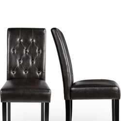 Faux Leather Dining Chairs, Button Tufted Dining Room Chairs with Rubber Wood Legs, Mid-Century Accent Dinner Chair for Living Room/Kitchen, Set of 2,