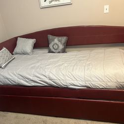 FREE!!! Leatherette / Faux Leather Daybed With trundle-Dark Red/Burgandy