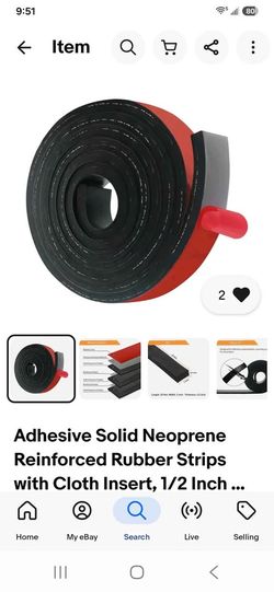 Adhesive Solid Neoprene Reinforced Rubber Strips with Cloth Insert, 1/2 Inch ...new