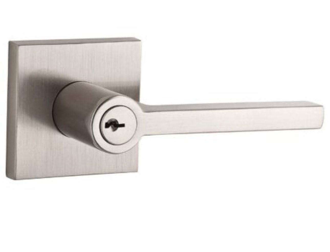 Reserve Square Collection Keyed Entry Door Lever with Contemporary Rose in Satin Nickel