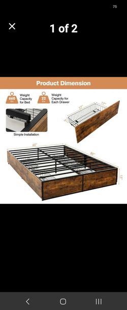 Queen Metal Platform Bed Frame with Storage Drawers