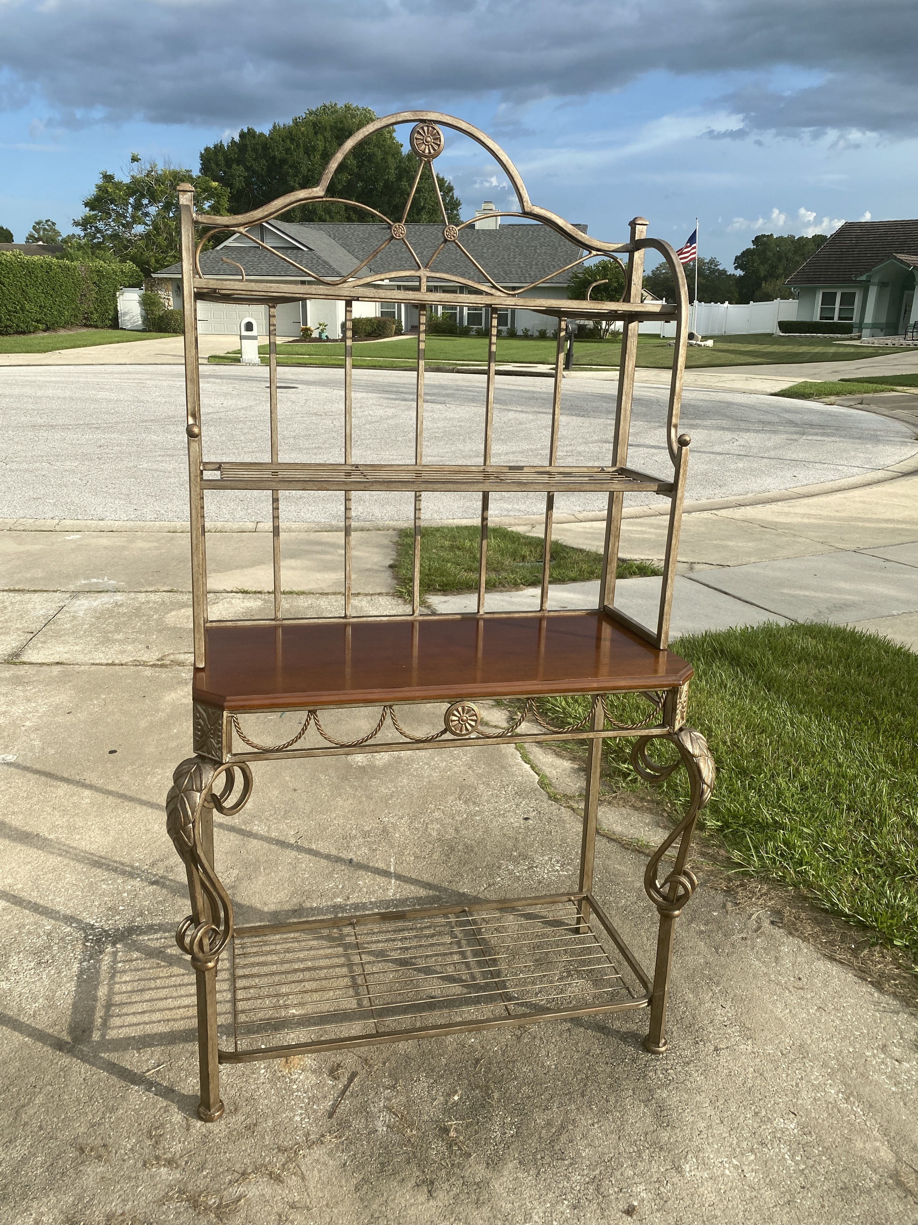 Golden Bronze Wooden Bakers Rack Stand EXCELLENT CLEAN Condition