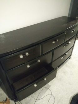 7  drawer black wood dresser and mahogany w real marble top tv and entertainment console