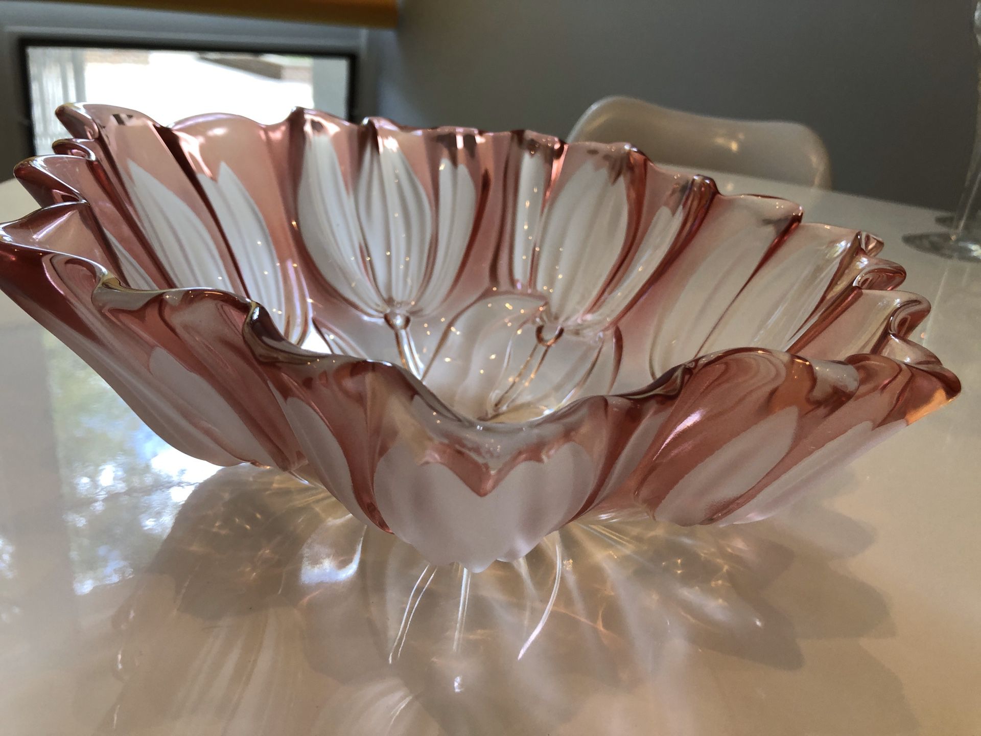 Large Tulip Bowl, Pink, Clear and Frosted Glass