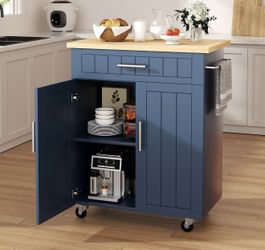 Kitchen Island Cart with Storage, Rolling Microwave Table，Portable Bar Cabinet on Wheels, Rolling Microwave Cart Side Table with Workstation for Kitch