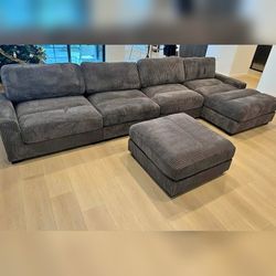 5PC modular sofa set Gray Corduroy sectional couch