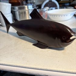 Vintage Hand Carved Ironwood Dolphin Big Eye Tuna 13”L X 5”H Wood Statue Figure