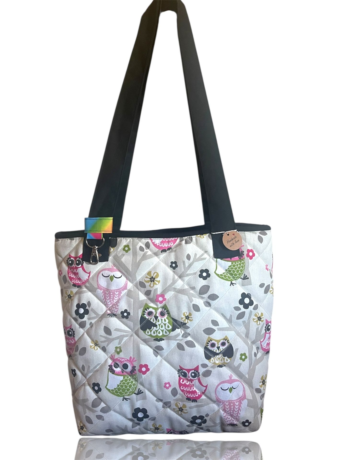 NEW Handmade Owls Quilted Shoulder Tote bag Inner zipper Pocket