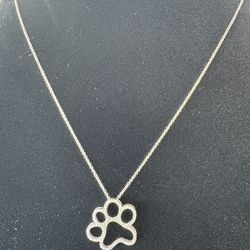 Sterling Silver Diamond Paw Print Necklace 