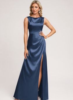 Navy Blue Satin Sleeveless Maxi Dress
