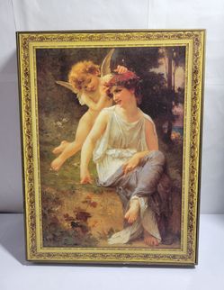 Vintage paiting with Cherub and Woman