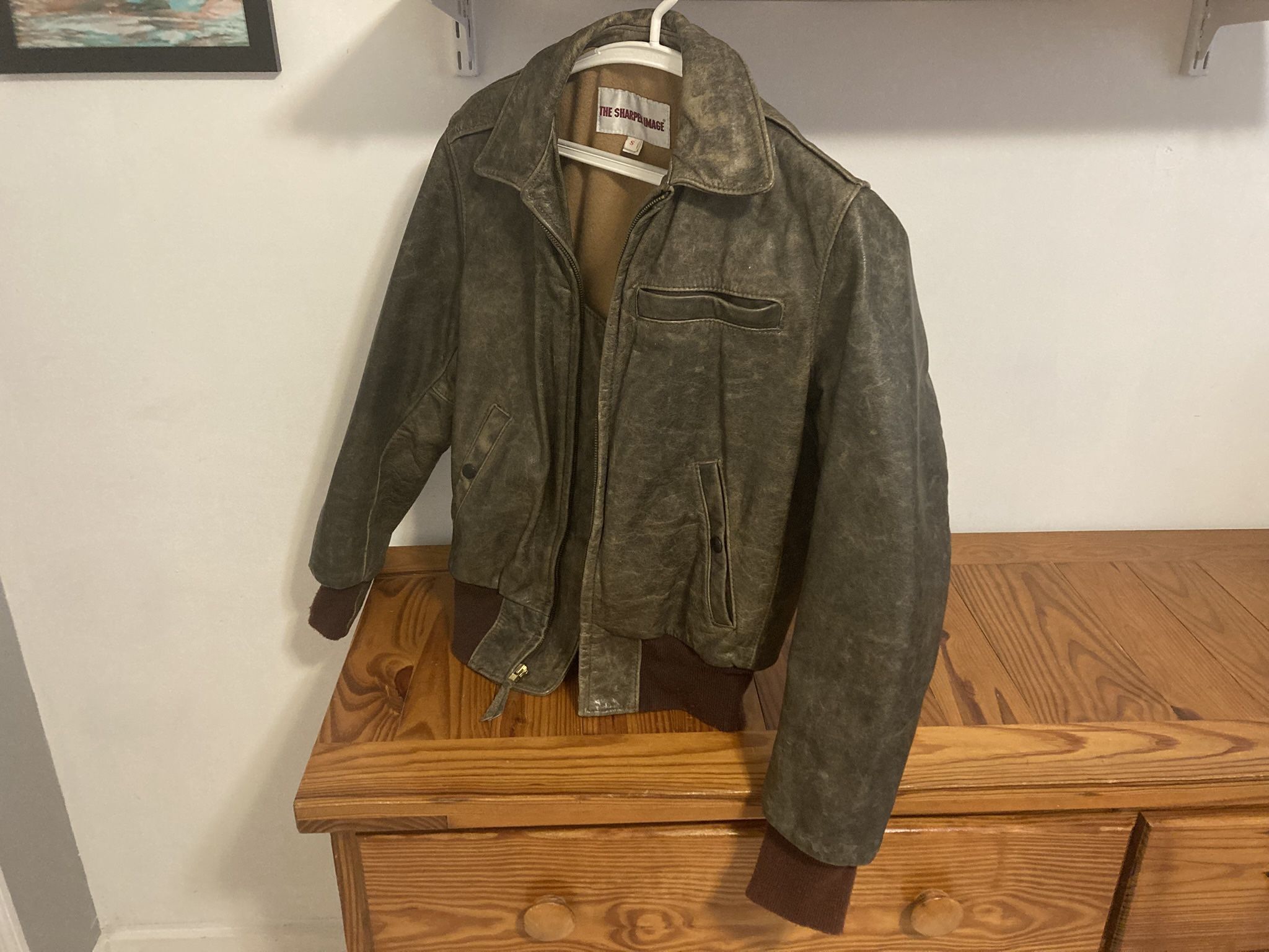 The Sharper Image Vintage Leather Bomber Jacket