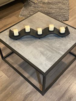 Modern Square Coffee Table With The Matte Black Metal Base Dark Gray Slate Looking Top 27.5”x27.5” H16”
