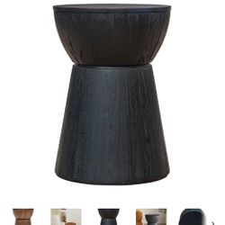 Luxury Sculptural Solid Black Wood Drum Side Tables – Set of 2