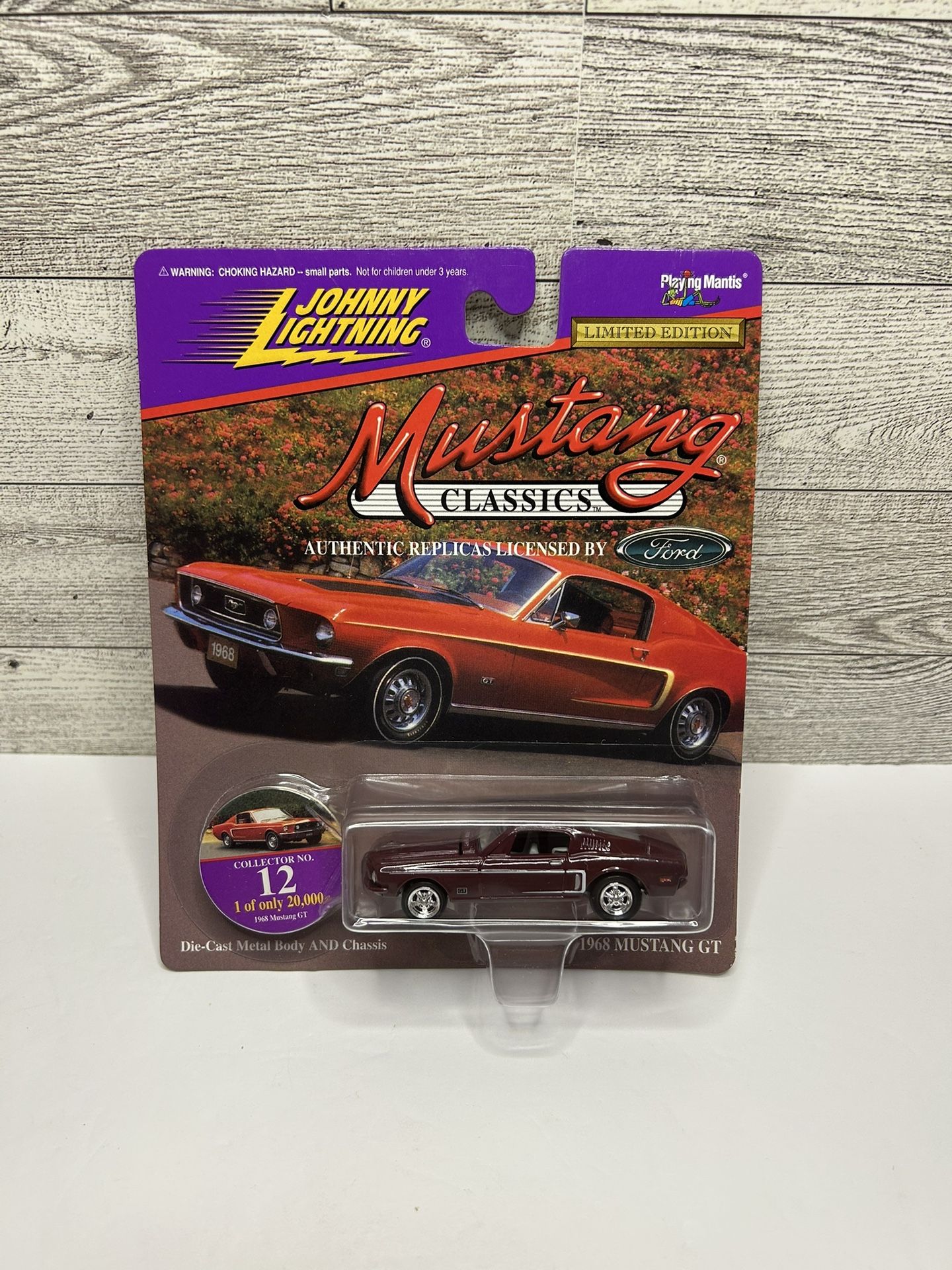 Vintage Johnny Lightning Maroon ‘1968 Ford Mustang GT / Limited Edition Mustang Classics• Die Cast Metal and Chassis • Made in China