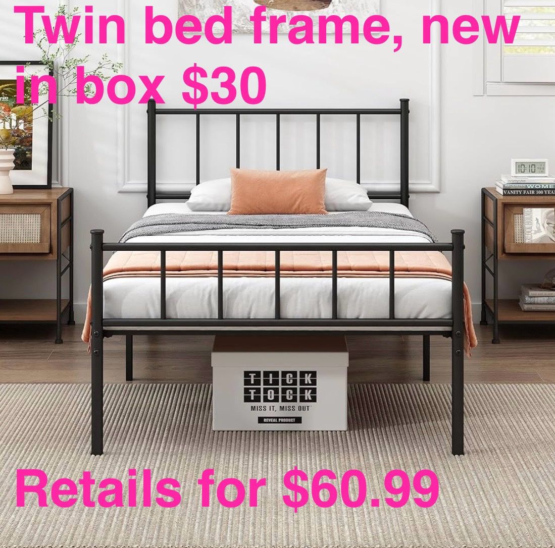 New In Box, DIIYIV Twin Bed Frame-Classic Metal Platform Bed Frame,Mattress Foundation With Steel Slat Support,Under Foundation Storage,No Box Spring