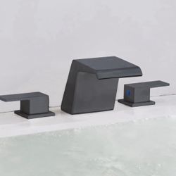 Widespread Waterfall Roman Tub Faucet, 2 Handle Bath Tub Faucet Set with Quickly Black And Nickel F10B
