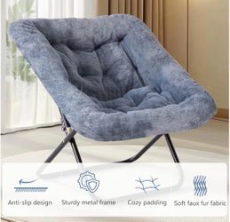 New Oversized Folding Saucer Chair – Soft Faux Fur Accent Chair