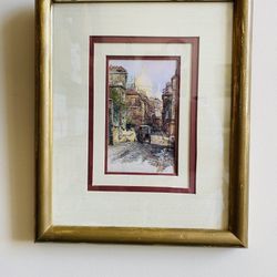 Antique Stylish Piece of Art. Beautiful colors. Nice  golden wood frame. 11.5”x9.5”. Like new condition.