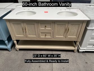 60" Bathroom Vanity with Engineered White Countertop & Solid Wood & Plywood Cabinet  # 3603