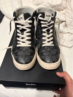 Coach black/Charcoal signature High top sneaker with cream laces