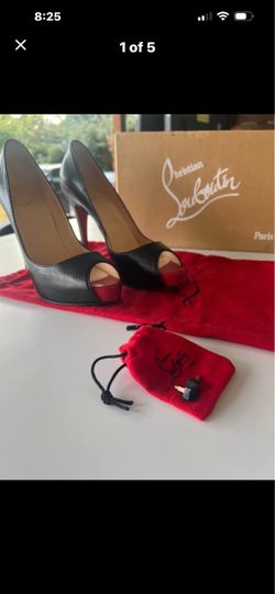 Christian Louboutin Black Leather Peep-Toe Heels