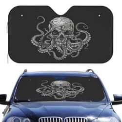 Foruidea Human Skull Octopus Car Windshield Sun Shade for Car Truck S-Blocks Rays Sun Visor Protector-Keeps Your Vehicle Cool (51.2 X 27.