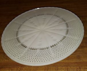 Vintage Anchir Hocking Milk Glass Plate with Silver Dot Pattern