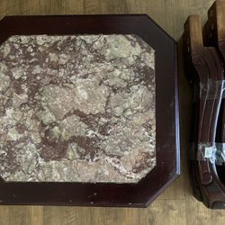 Solid Wood And Marble End Table  (1)