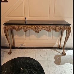 Console Table-carved Wood W/claw Feet.   Marble Detailed Top