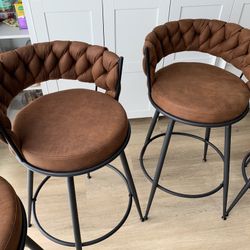 360° Swivel Barstools Counter Stool Set of 4, 24 inch Counter Height Bar Stools, Brown