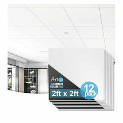 New 12-Pack Smooth Drop Ceiling Tile 2ft x 2ft - Fire-Rated, Waterproof, Reusable - Premium PVC, No Sag and Breakage - Cover 48 Sq. Ft, White