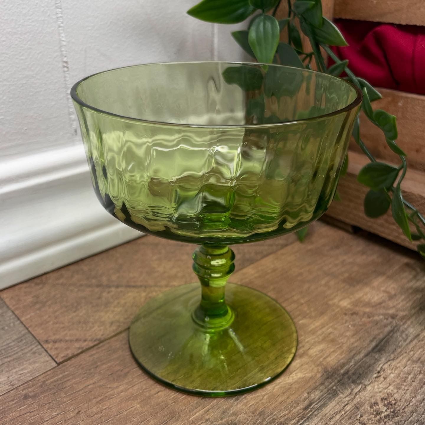 Vintage 1965 Lenox “Casual Green” Patterned Glass Dessert Goblet