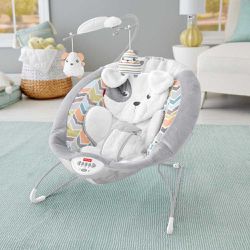 Fisher-Price Baby Bunny Deluxe Bouncer, Bouncing Baby seat with Soothing Music, Sounds