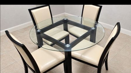 Round Glass Dining Table Set with 4 Chairs