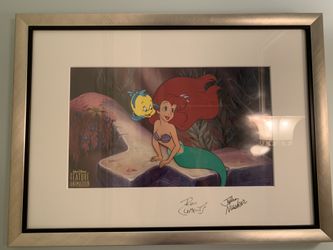 Collectors numbered and signed framed lithograph of Ariel and Flounder from DISNEY LITTLE MERMAID