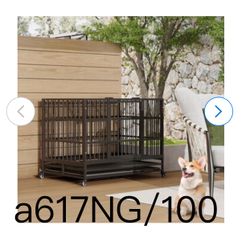 🔥42 Inches Folding Dog Crate with Wheels Large Heavy Duty Metal Dog Kennel with Double Door and Removable Tray Indoor Pet House for Small Medium Bree