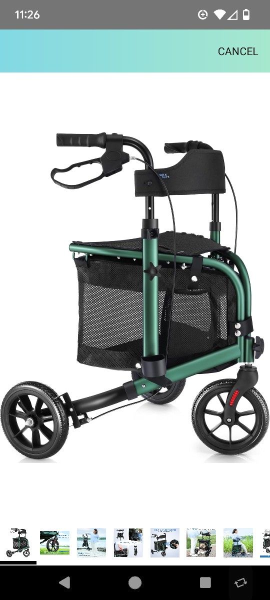 3 Wheel Rollator Walker, Green
