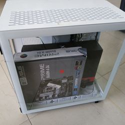 White PC case tower project  with new Asus motherboard and new Radeon 570 4gb graphic card