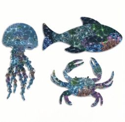 Set of Three Metal Sea Life Figures Wall Decor