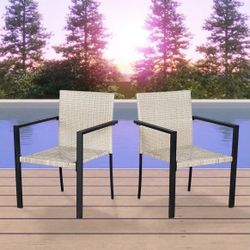 BTExpert Patio Outdoor Furniture Conversation Set with 2 Wicker Bistro Chairs - Set Of 2