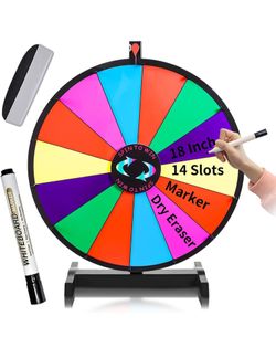 18 Inch Spinning Wheel for Prize 14 Slots Tabletop Prize Wheel Spinner with Stand, Dry Erase Marker and Eraser for Trade Show Carnival Party Pub Fortu