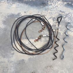 2 Corkscrew Dog Yard Stake And 30 Foot Cable With Dog Clips. 