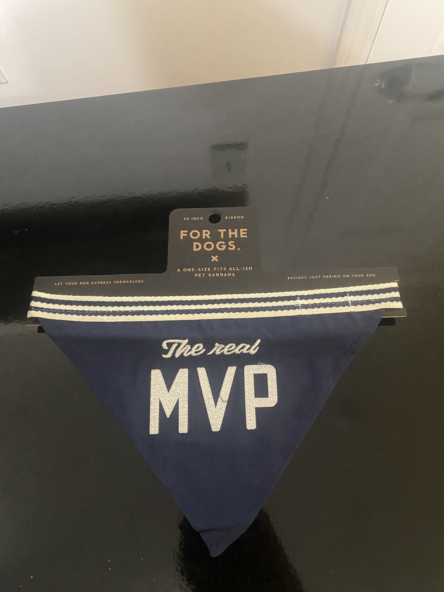 Brass Monkey The Real MVP Dog Bandana – Durable Cotton Pet Bandana, One Size Fits Most – 9” W x 6” H