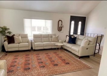 Cream Leather Power Reclining Sofa Set