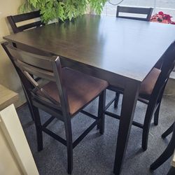 Brand New Brown Counter High Dining Table (42"×42"×36"H) + 4 Brown Microfiber Chairs