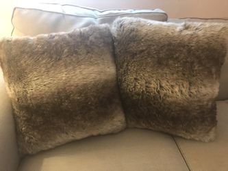 2 gray Furry Throw Pillows