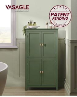 Bathroom Floor Cabinet, with 4 Doors, Forest Green Freestanding Bathroom Storage Unit, Adjustable Shelf,23.6 x 11.8 x 43.3 Inches, HELAN Collection UB